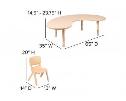 BLNK Emmy Half-Moon Plastic Height Adjustable Activity Table Set with 4 Chairs - Natural