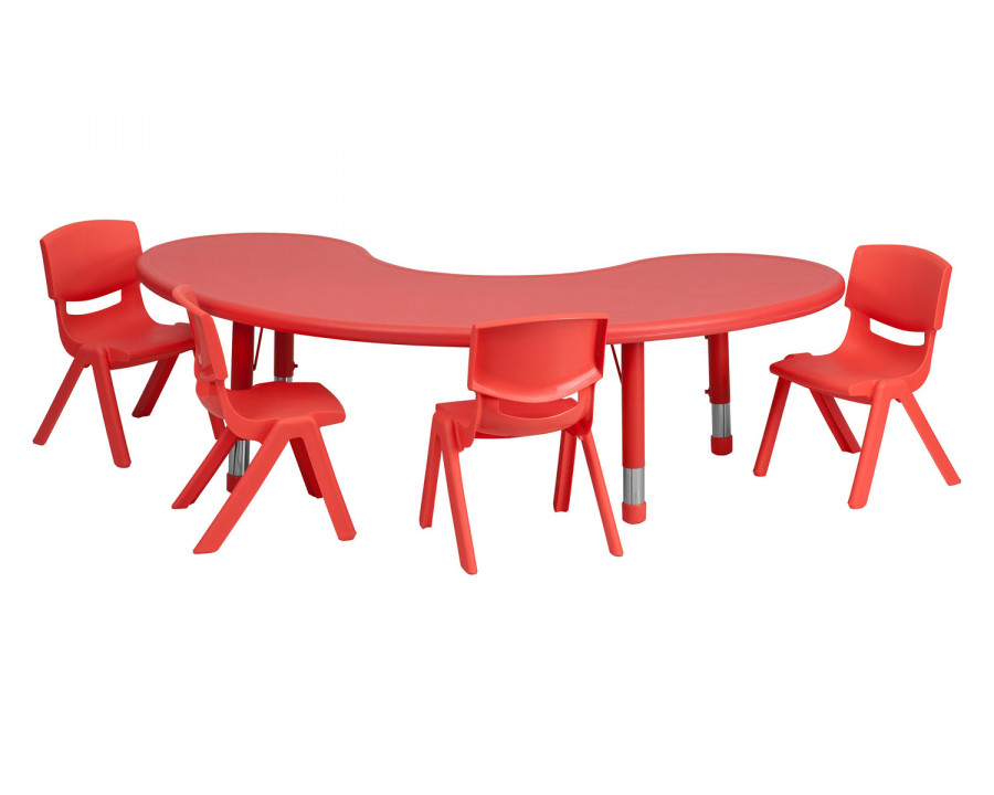 BLNK Emmy Half-Moon Plastic Height Adjustable Activity Table Set with 4 Chairs - Red