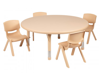 BLNK™ Emmy Round Plastic Height Adjustable Activity Table Set - Natural, 45"D, with 4 Chairs