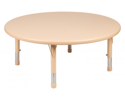 BLNK™ Emmy Round Plastic Height Adjustable Activity Table Set - Natural, 45"D, with 4 Chairs