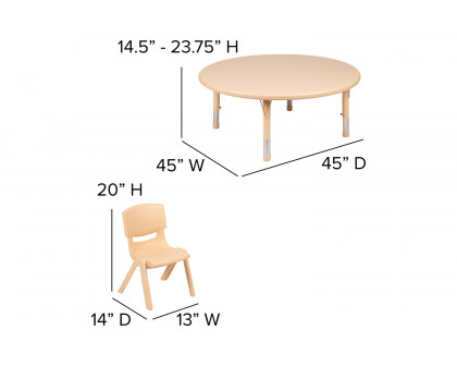 BLNK™ Emmy Round Plastic Height Adjustable Activity Table Set - Natural, 45"D, with 4 Chairs