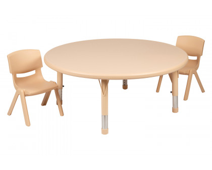 BLNK Emmy Round Plastic Height Adjustable Activity Table Set - Natural, 45"D, with 2 Chairs