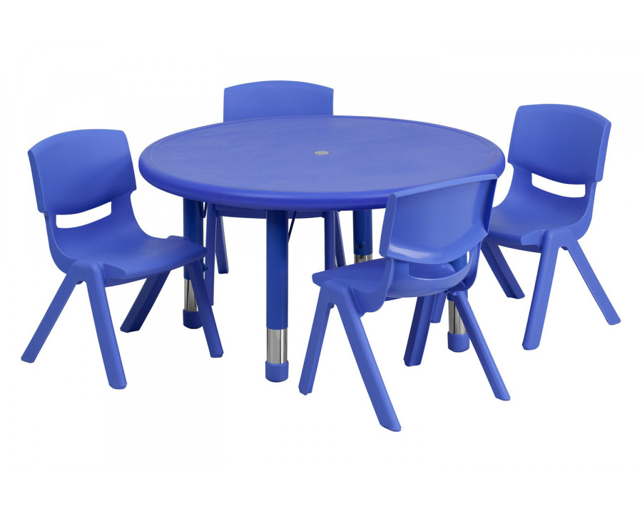 BLNK Emmy Round Plastic Height Adjustable Activity Table Set - Blue, 33"D, with 4 Chairs