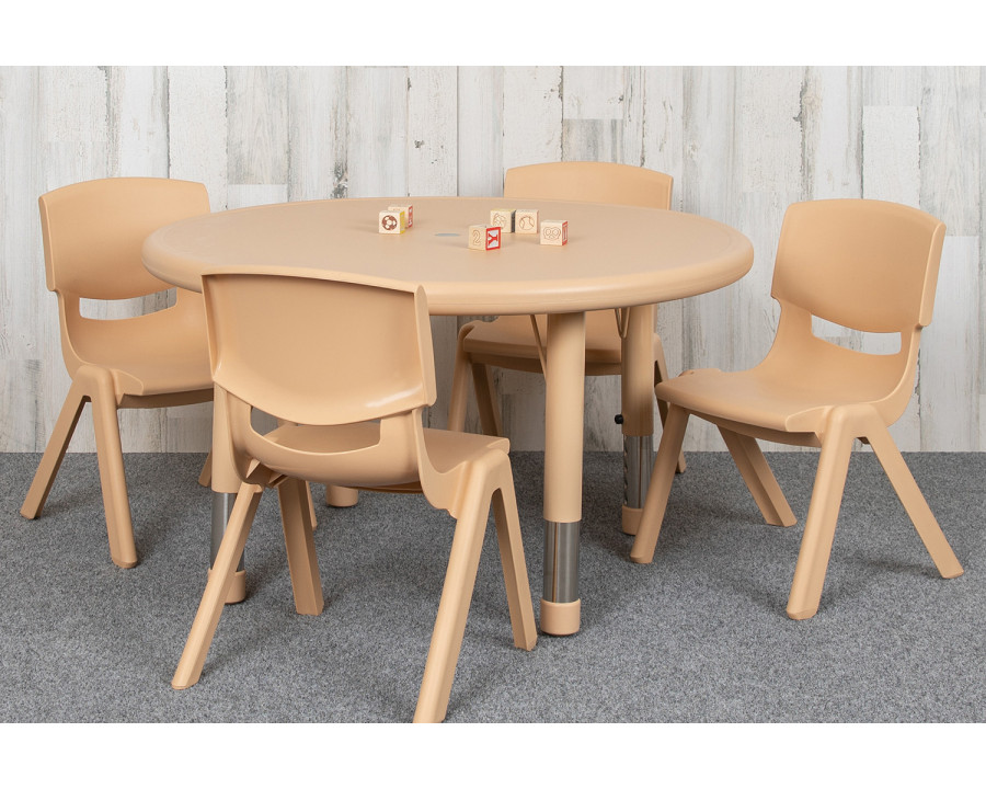 BLNK Emmy Round Plastic Height Adjustable Activity Table Set - Natural, 33"D, with 4 Chairs