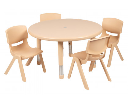 BLNK™ Emmy Round Plastic Height Adjustable Activity Table Set - Natural, 33"D, with 4 Chairs