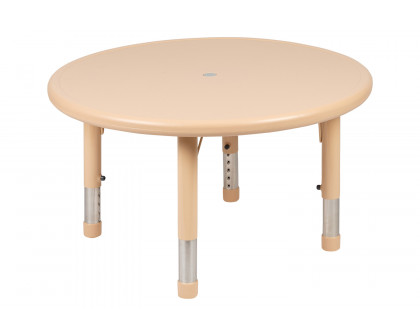 BLNK™ Emmy Round Plastic Height Adjustable Activity Table Set - Natural, 33"D, with 4 Chairs