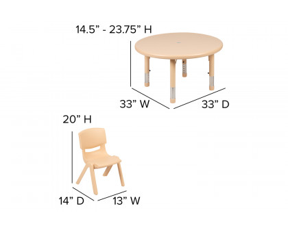 BLNK™ Emmy Round Plastic Height Adjustable Activity Table Set - Natural, 33"D, with 4 Chairs