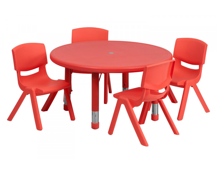 BLNK Emmy Round Plastic Height Adjustable Activity Table Set - Red, 33"D, with 4 Chairs