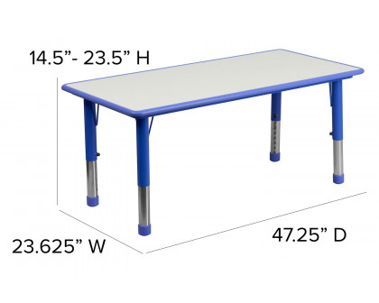 BLNK Emmy Rectangular Plastic Height Adjustable Activity Table Set - Blue, 23.625"W x 47.25"L, with 4 Chairs