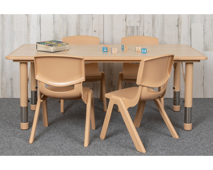 BLNK Emmy Rectangular Plastic Height Adjustable Activity Table Set - Natural, 23.625"W x 47.25"L, with 4 Chairs