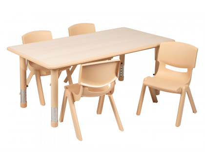 BLNK Emmy Rectangular Plastic Height Adjustable Activity Table Set - Natural, 23.625"W x 47.25"L, with 4 Chairs