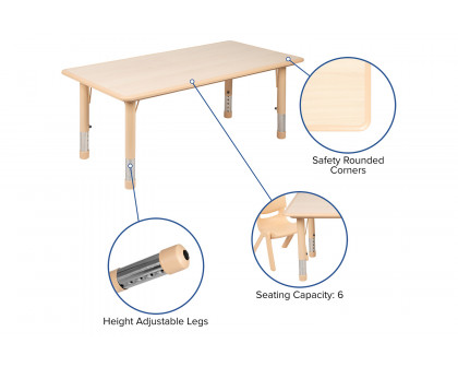 BLNK Emmy Rectangular Plastic Height Adjustable Activity Table Set - Natural, 23.625"W x 47.25"L, with 4 Chairs