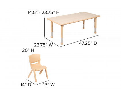 BLNK Emmy Rectangular Plastic Height Adjustable Activity Table Set - Natural, 23.625"W x 47.25"L, with 4 Chairs