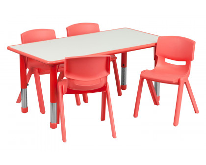 BLNK Emmy Rectangular Plastic Height Adjustable Activity Table Set - Red, 23.625"W x 47.25"L, with 4 Chairs