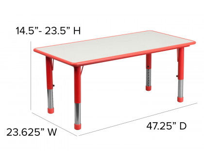 BLNK Emmy Rectangular Plastic Height Adjustable Activity Table Set - Red, 23.625"W x 47.25"L, with 4 Chairs