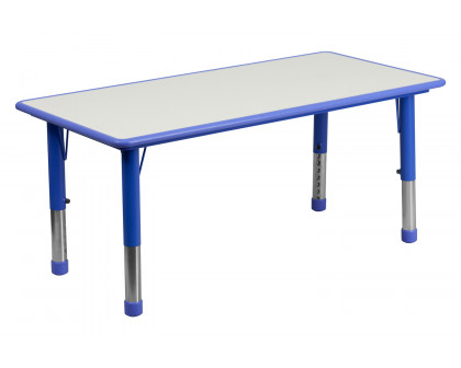 BLNK Emmy Rectangular Plastic Height Adjustable Activity Table Set - Blue, 23.625"W x 47.25"L, with 6 Chairs