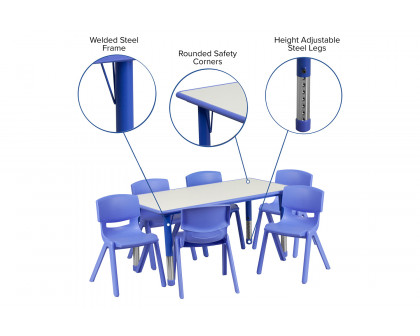 BLNK Emmy Rectangular Plastic Height Adjustable Activity Table Set - Blue, 23.625"W x 47.25"L, with 6 Chairs