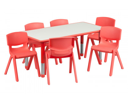 BLNK Emmy Rectangular Plastic Height Adjustable Activity Table Set - Red, 23.625"W x 47.25"L, with 6 Chairs