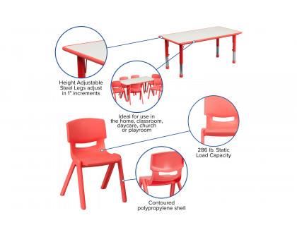 BLNK Emmy Rectangular Plastic Height Adjustable Activity Table Set - Red, 23.625"W x 47.25"L, with 6 Chairs