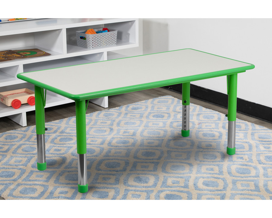 BLNK Wren Rectangular Plastic Height Adjustable Activity Table with Gray Top - Green, 23.625"W x 47.25"L