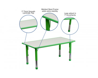 BLNK Wren Rectangular Plastic Height Adjustable Activity Table with Gray Top - Green, 23.625"W x 47.25"L