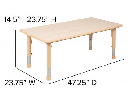 BLNK Wren Rectangular Plastic Height Adjustable Activity Table with Gray Top - Natural, 23.625"W x 47.25"L