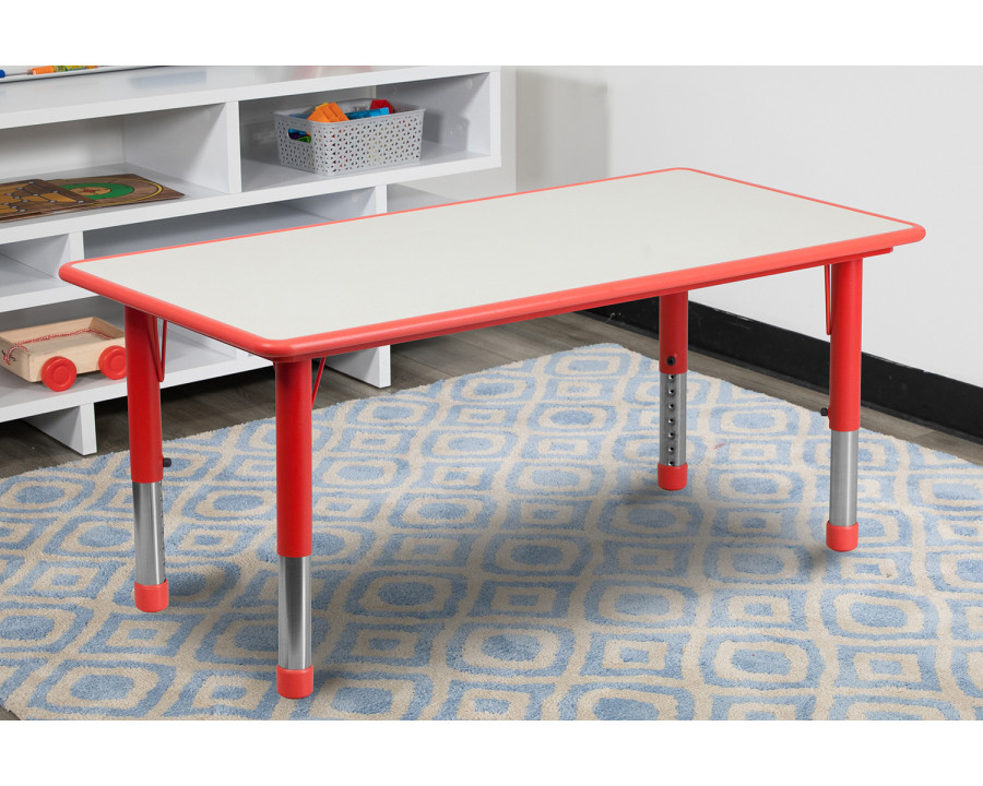 BLNK Wren Rectangular Plastic Height Adjustable Activity Table with Gray Top - Red, 23.625"W x 47.25"L