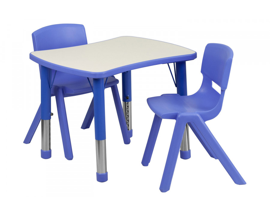 BLNK Emmy Rectangular Plastic Height Adjustable Activity Table Set - Blue, 21.875"W x 26.625"L, with 2 Chairs