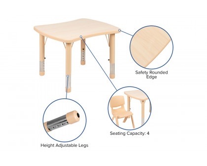 BLNK Emmy Rectangular Plastic Height Adjustable Activity Table Set - Natural, 21.875"W x 26.625"L, with 2 Chairs