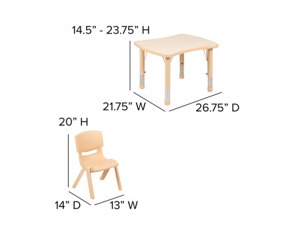 BLNK Emmy Rectangular Plastic Height Adjustable Activity Table Set - Natural, 21.875"W x 26.625"L, with 2 Chairs