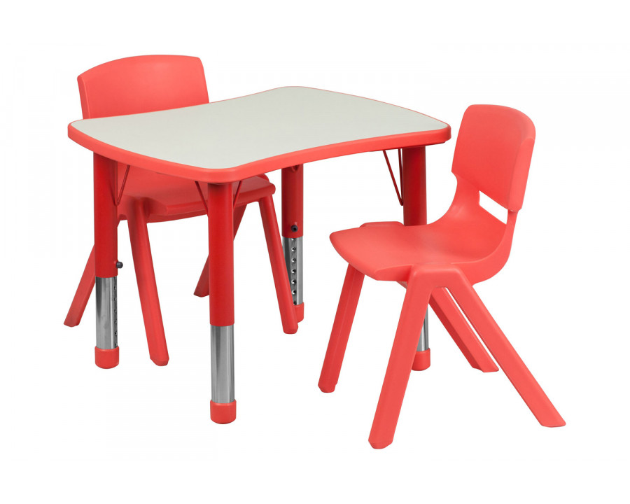 BLNK Emmy Rectangular Plastic Height Adjustable Activity Table Set - Red, 21.875"W x 26.625"L, with 2 Chairs