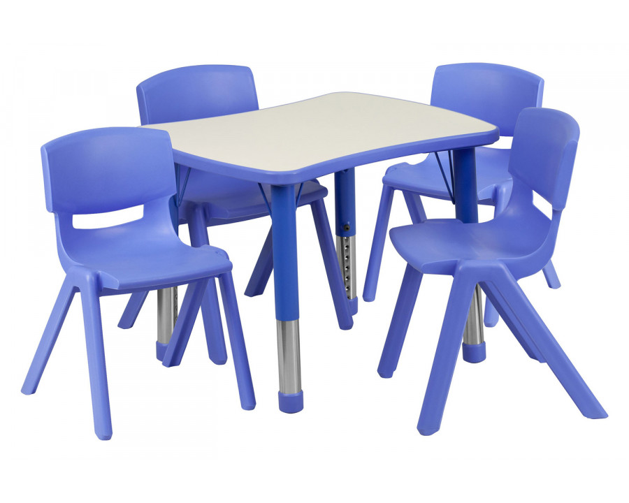 BLNK Emmy Rectangular Plastic Height Adjustable Activity Table Set - Blue, 21.875"W x 26.625"L, with 4 Chairs