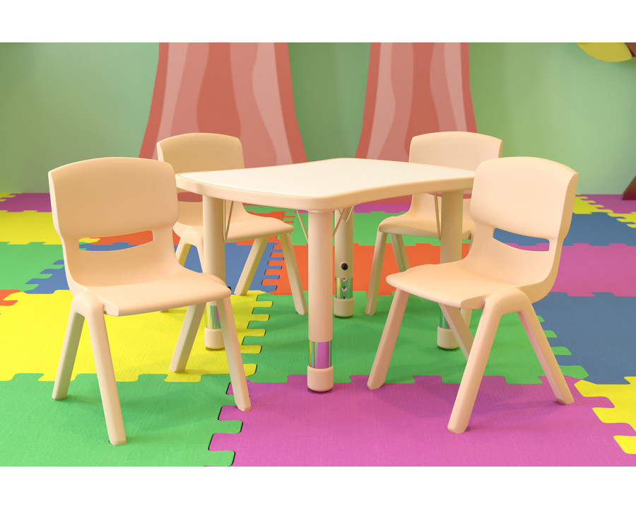 BLNK Emmy Rectangular Plastic Height Adjustable Activity Table Set - Natural, 21.875"W x 26.625"L, with 4 Chairs