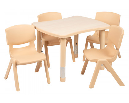 BLNK Emmy Rectangular Plastic Height Adjustable Activity Table Set - Natural, 21.875"W x 26.625"L, with 4 Chairs