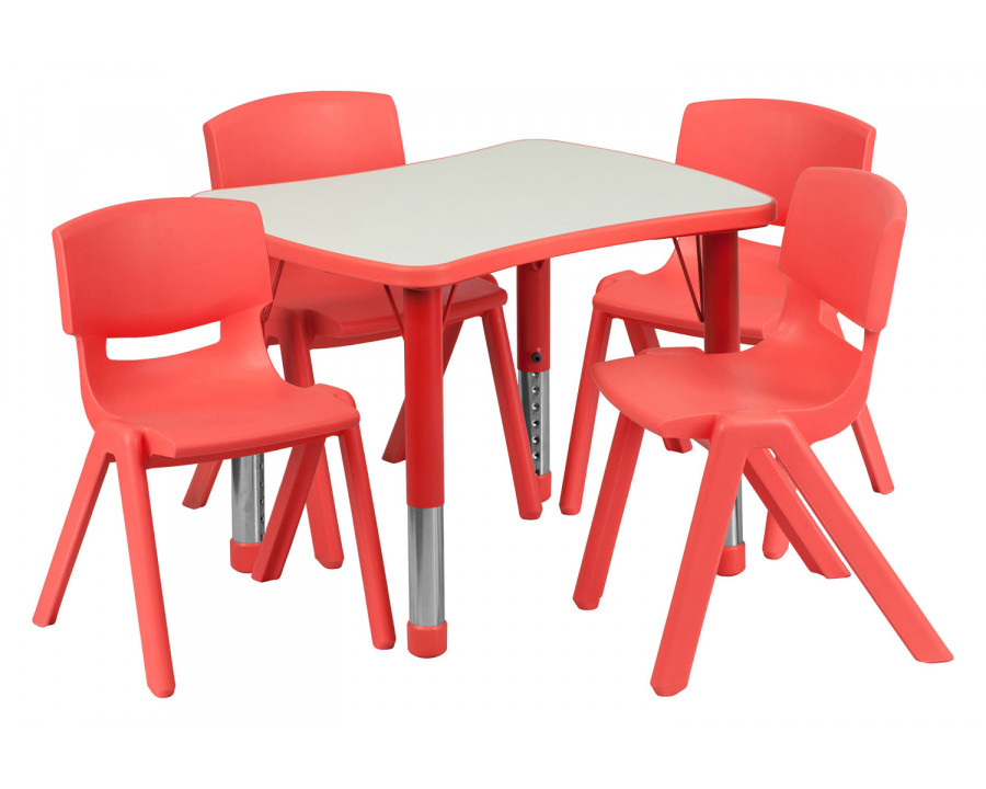 BLNK Emmy Rectangular Plastic Height Adjustable Activity Table Set - Red, 21.875"W x 26.625"L, with 4 Chairs