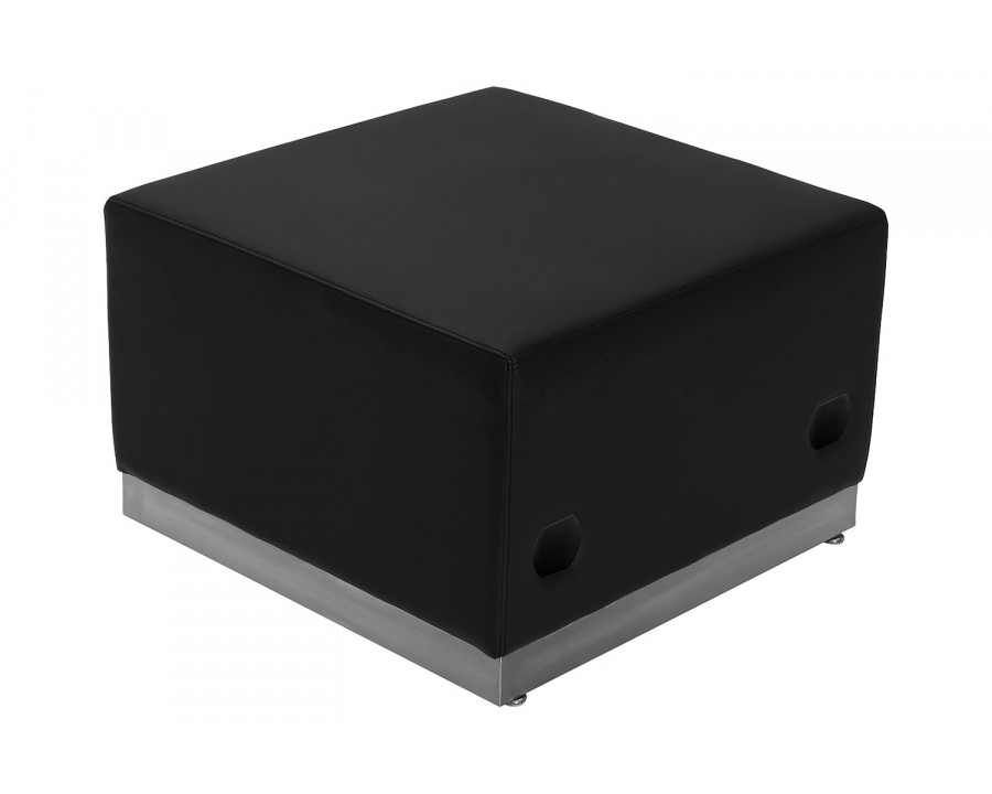 BLNK HERCULES Alon Series LeatherSoft Ottoman with Brushed Stainless Steel Base - Black