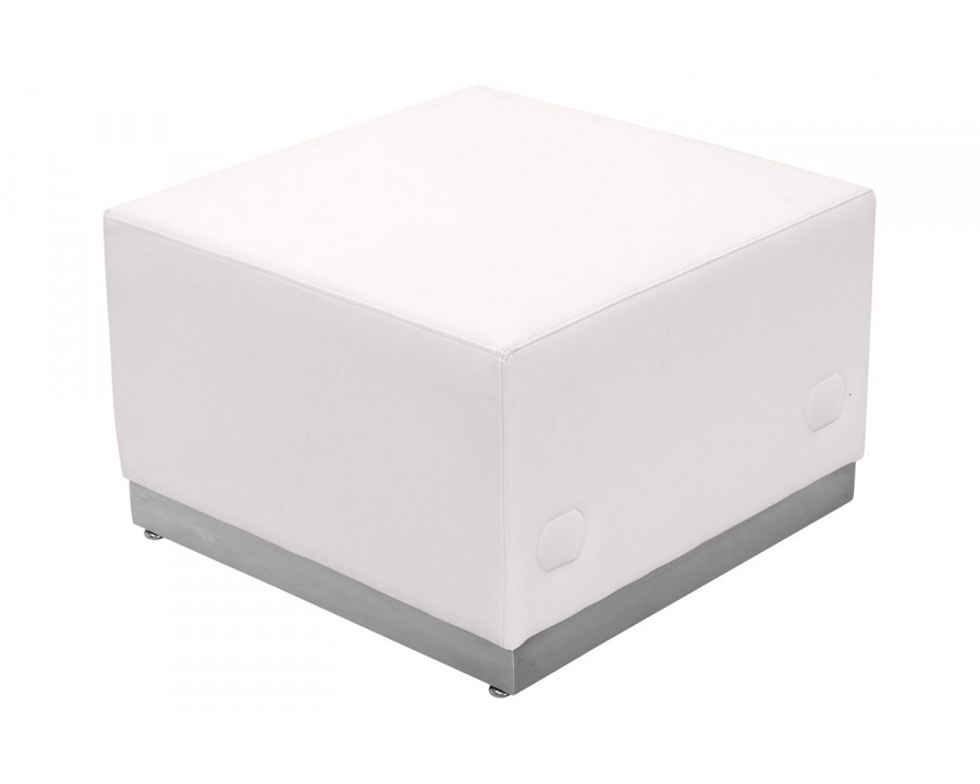 BLNK HERCULES Alon Series LeatherSoft Ottoman with Brushed Stainless Steel Base - Melrose White