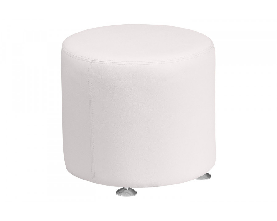 BLNK HERCULES Alon Series Round LeatherSoft Ottoman - Melrose White, 18"D