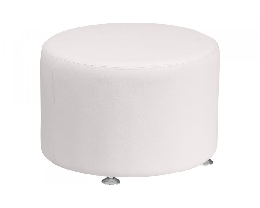 BLNK HERCULES Alon Series Round LeatherSoft Ottoman - Melrose White, 24"D