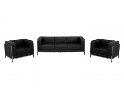 BLNK - HERCULES Imagination Series Set 3 LeatherSoft Sofa and Chair Set in Black