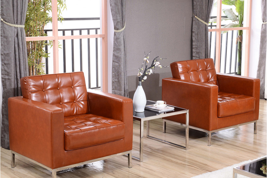 BLNK™ HERCULES Lacey Series LeatherSoft Contemporary Chair with Stainless Steel Frame - Cognac