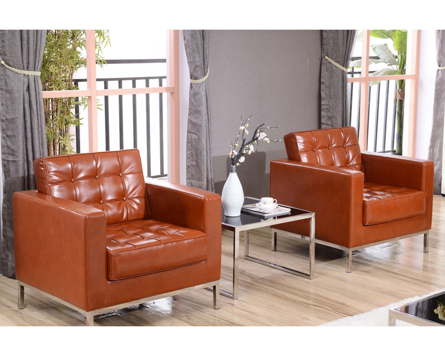 BLNK HERCULES Lacey Series LeatherSoft Contemporary Chair with Stainless Steel Frame - Cognac