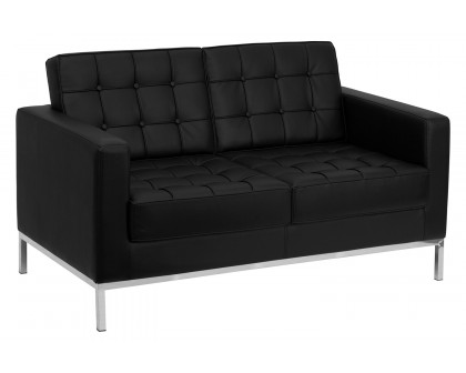 BLNK™ HERCULES Lacey Series LeatherSoft Contemporary Loveseat with Stainless Steel Frame - Black