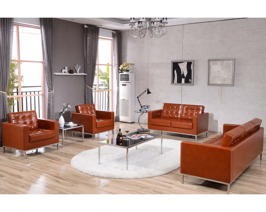 BLNK HERCULES Lacey Series LeatherSoft Contemporary Loveseat with Stainless Steel Frame - Cognac