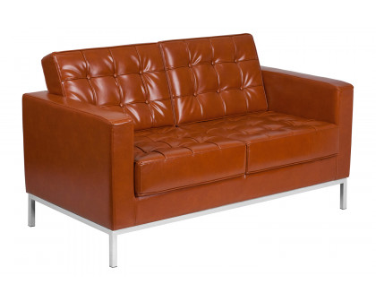 BLNK HERCULES Lacey Series LeatherSoft Contemporary Loveseat with Stainless Steel Frame - Cognac