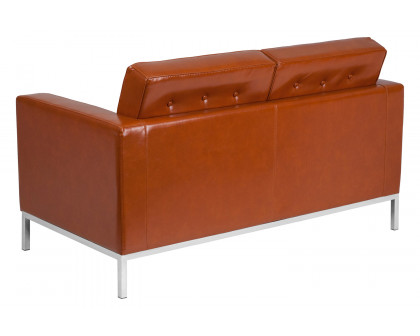 BLNK HERCULES Lacey Series LeatherSoft Contemporary Loveseat with Stainless Steel Frame - Cognac