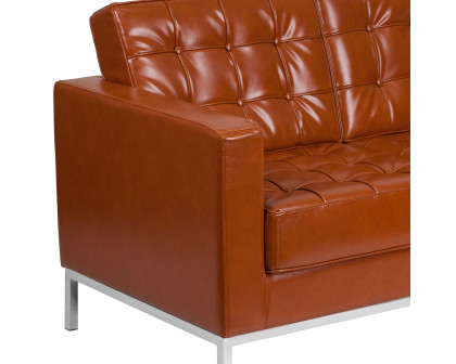 BLNK HERCULES Lacey Series LeatherSoft Contemporary Loveseat with Stainless Steel Frame - Cognac