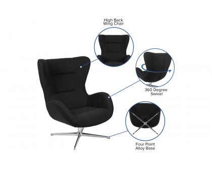 BLNK Rally Fabric Swivel Wing Chair - Black