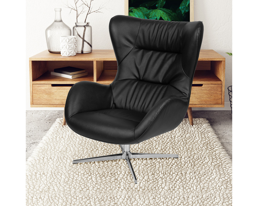 BLNK Rally LeatherSoft Swivel Wing Chair - Black