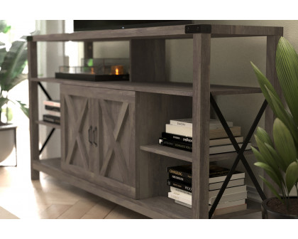 BLNK Wyatt Modern Farmhouse Tall TV Console Cabinet with Storage Cabinets and Shelves for TV's up to 60" - Gray Wash